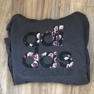 Adidas Grey Floral Writing Hooded Sweatshirt M